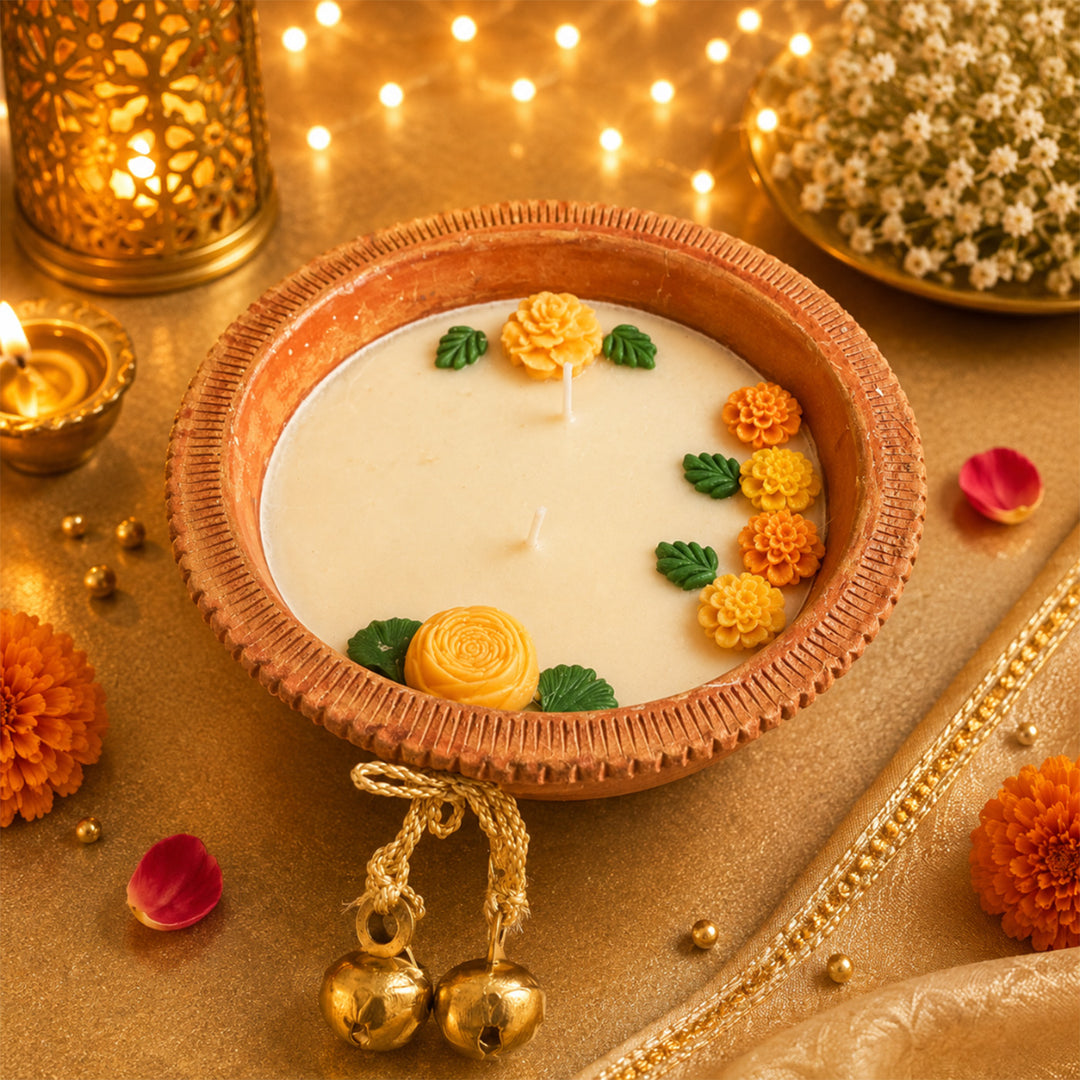 Harit Diwali Celebration Green Gift Hamper With Terracotta Candle And Shubh Labh Potli For Festive Gifting