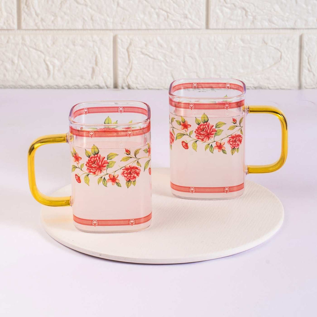 Borosilicate Glass Mugs with Delicate Prints I 230 ML