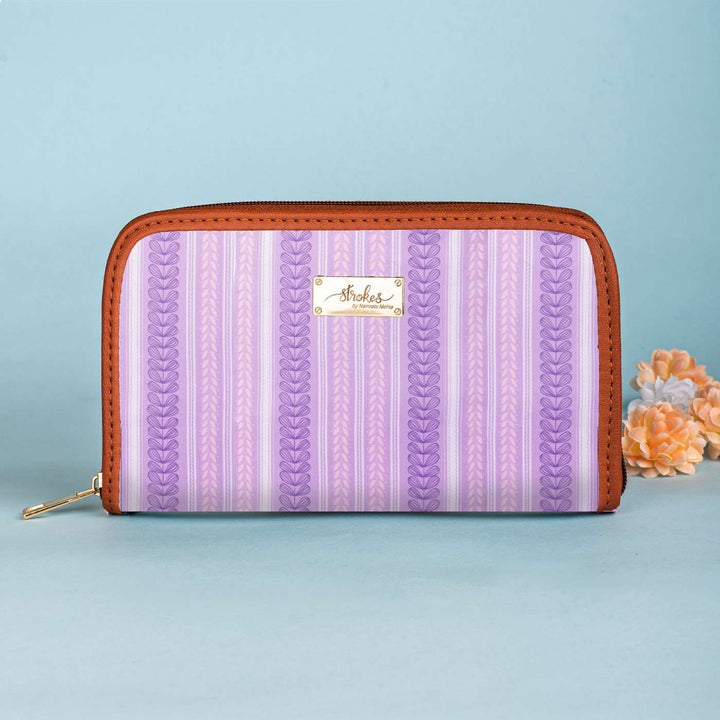 Lilac Leaves Vegan Leather Zipper Wallet