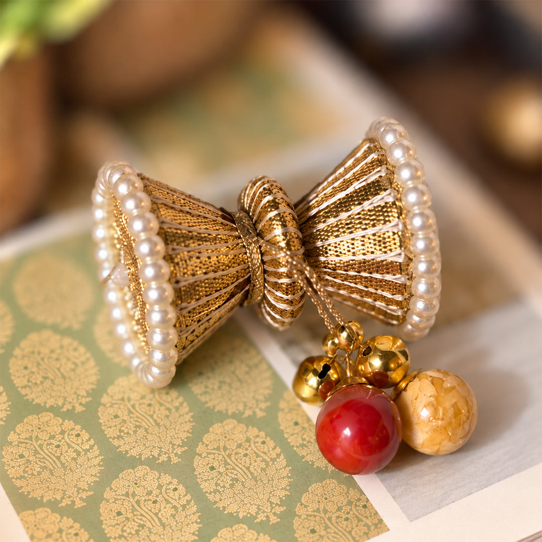 Dholak Gota And Glass Roli Chawal/Haldi Kumkum Holder For Puja And Festive Gifting