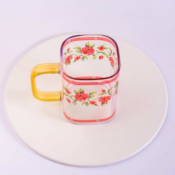 Borosilicate Glass Mugs with Delicate Prints I 230 ML