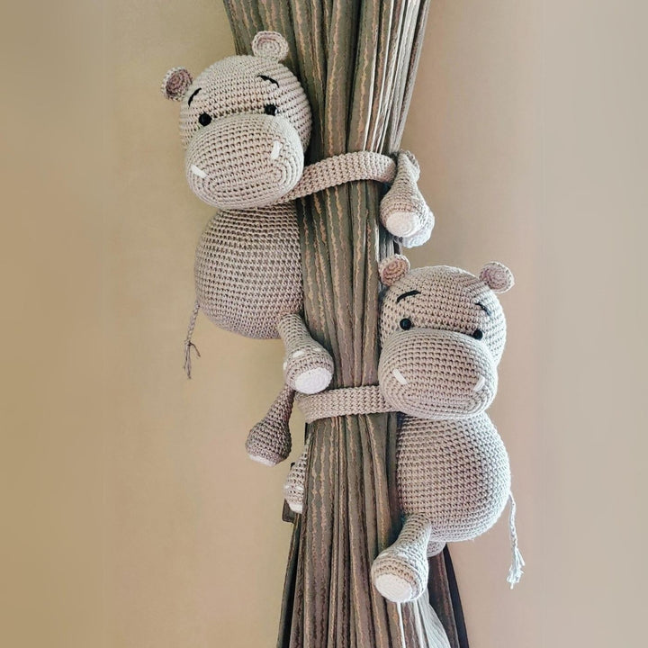 Handmade Crochet Hippo Curtain Tie for Newborns