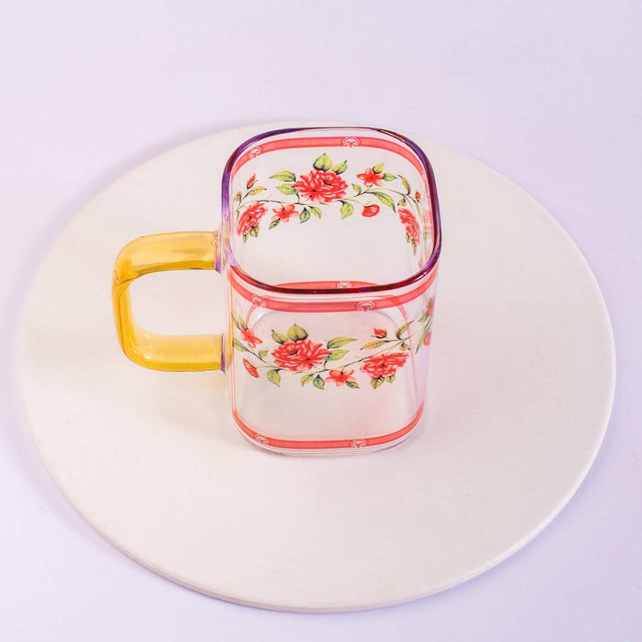 Borosilicate Glass Mugs with Delicate Prints I 230 ML