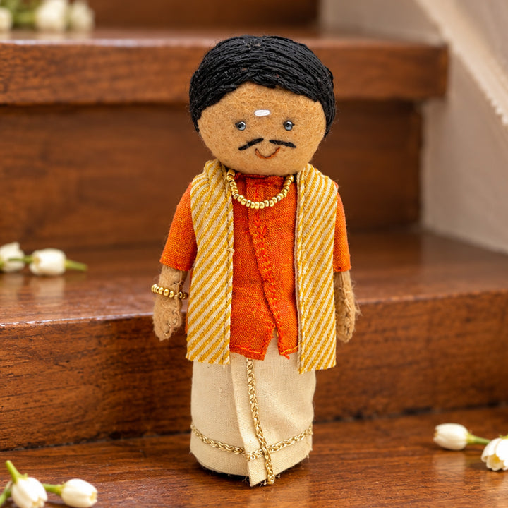 "Shankar" Handmade Felt & Fabric Golu Doll In Traditional Attire For Festive Decor