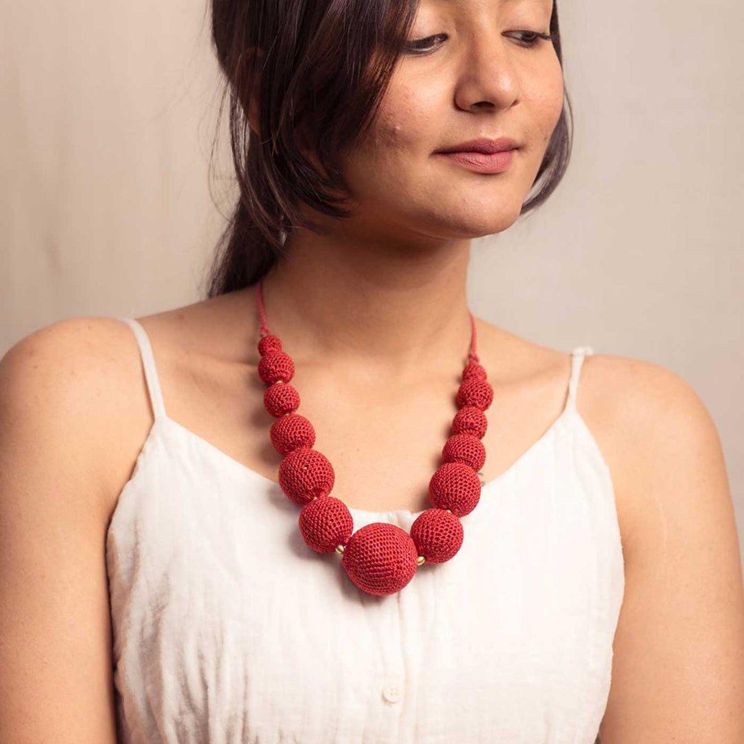 Handmade Crochet Red Gulnaar Passion Bead Necklace
