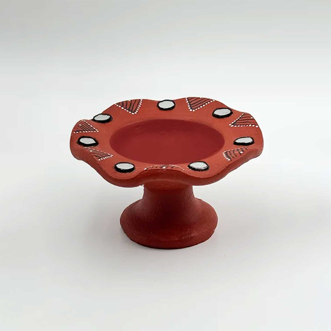 Set of 6 | Natural Finish Hand-Painted Flower-Shaped Terracotta Diya Tealight Holders For Festive Decor