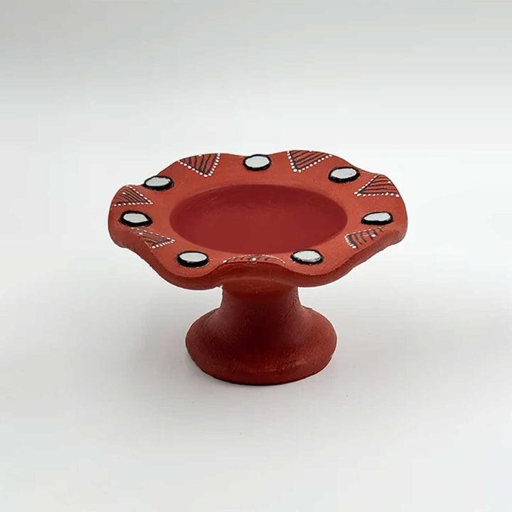 Set of 6 | Natural Finish Hand-Painted Flower-Shaped Terracotta Diya Tealight Holders For Festive Decor