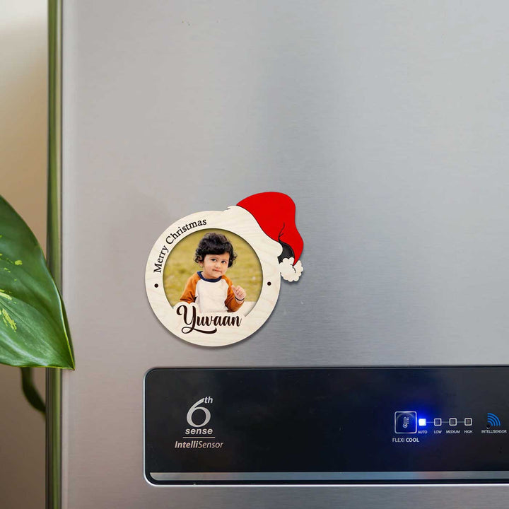Photo Personalized Printed Round Christmas Theme Wooden Fridge Magnet
