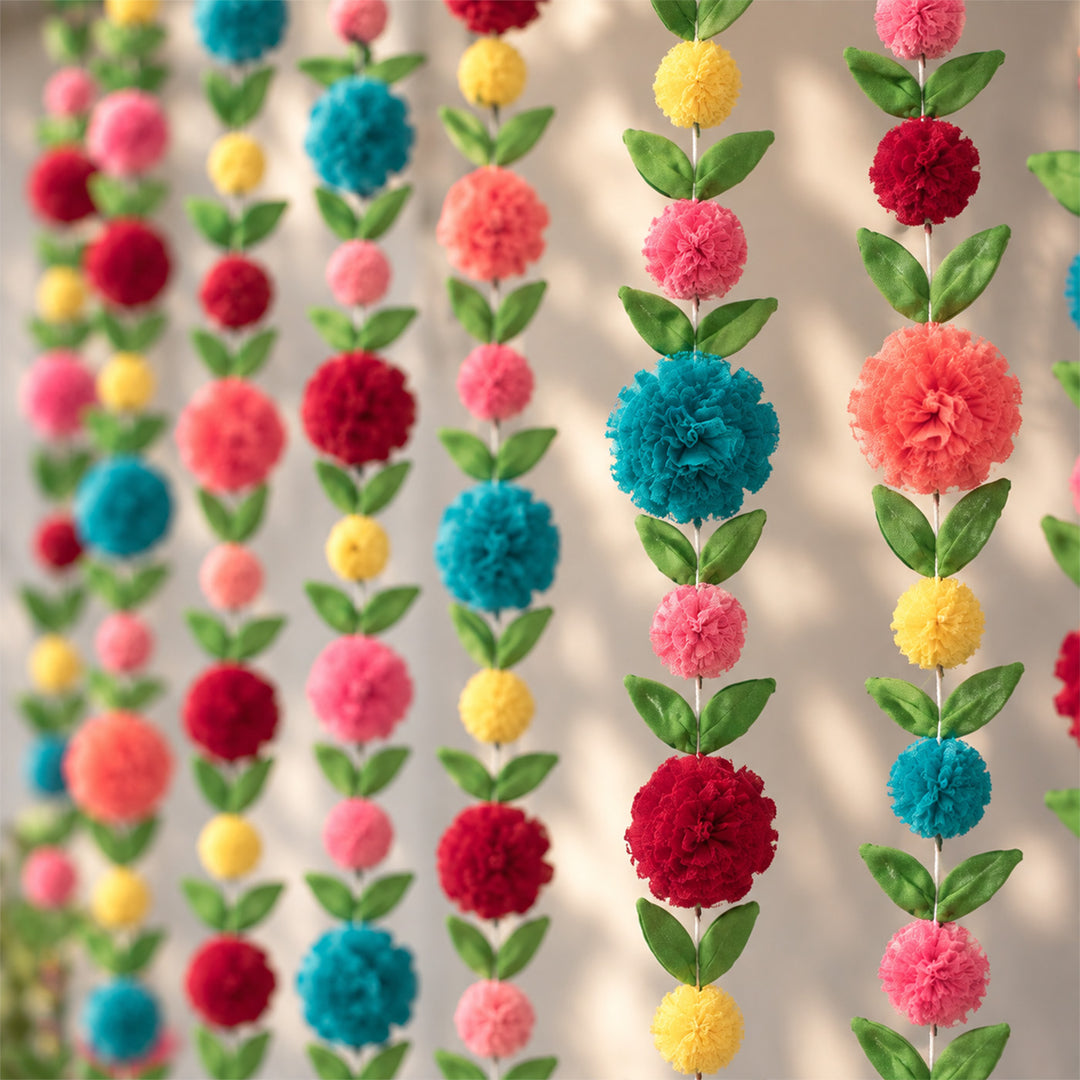Upcycled Fabric Pom-pom & Beads Festive Hangings
