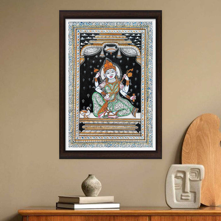 19 X 13 Inch | Handmade Canvas Saraswathi Painting