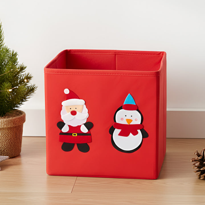 Handmade Red Santa & Penguin Theme Foldable Storage Basket