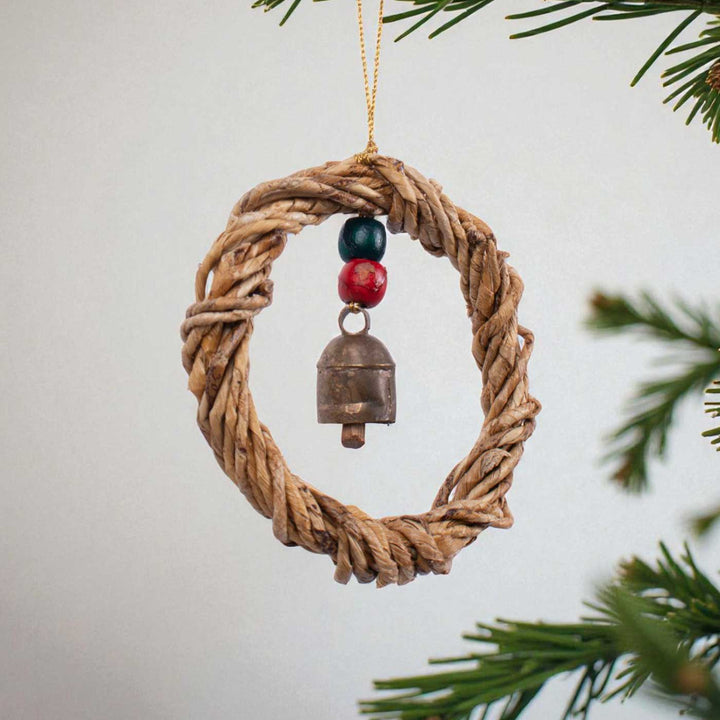 Handmade Rustic Banana Bell Wreath Hanging Christmas Ornaments