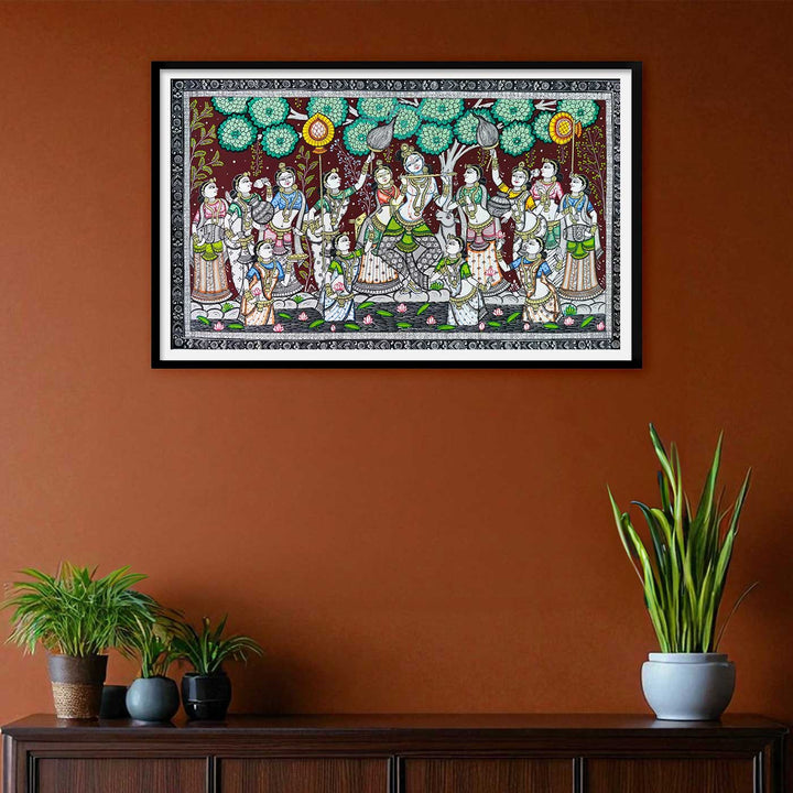 36 X 24 Inch | Handmade Canvas Krishna Rasleela Painting