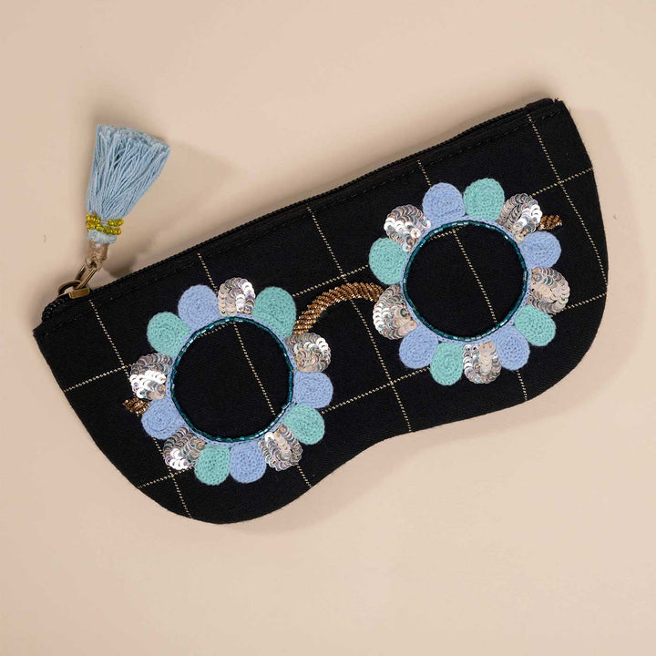 Handmade Embroidered Blue Coolers Design Suede Sunglass Cover