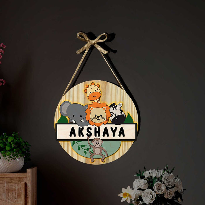 Kids Circular 3D Animals Themed Nameplate with Lights