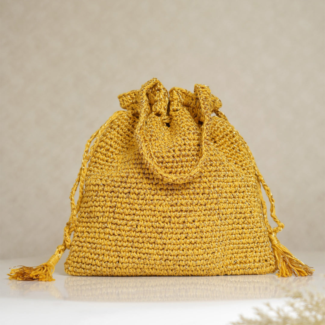 Handmade Crochet Amber Bloom Potli