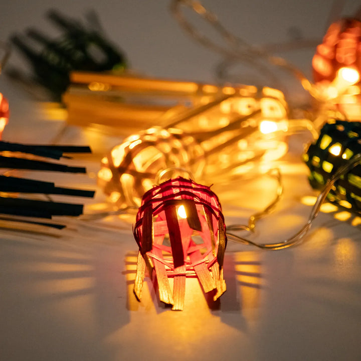Multicoloured Frill Eco-Friendly Handmade Woven Bamboo Fairy Light | 3 meters