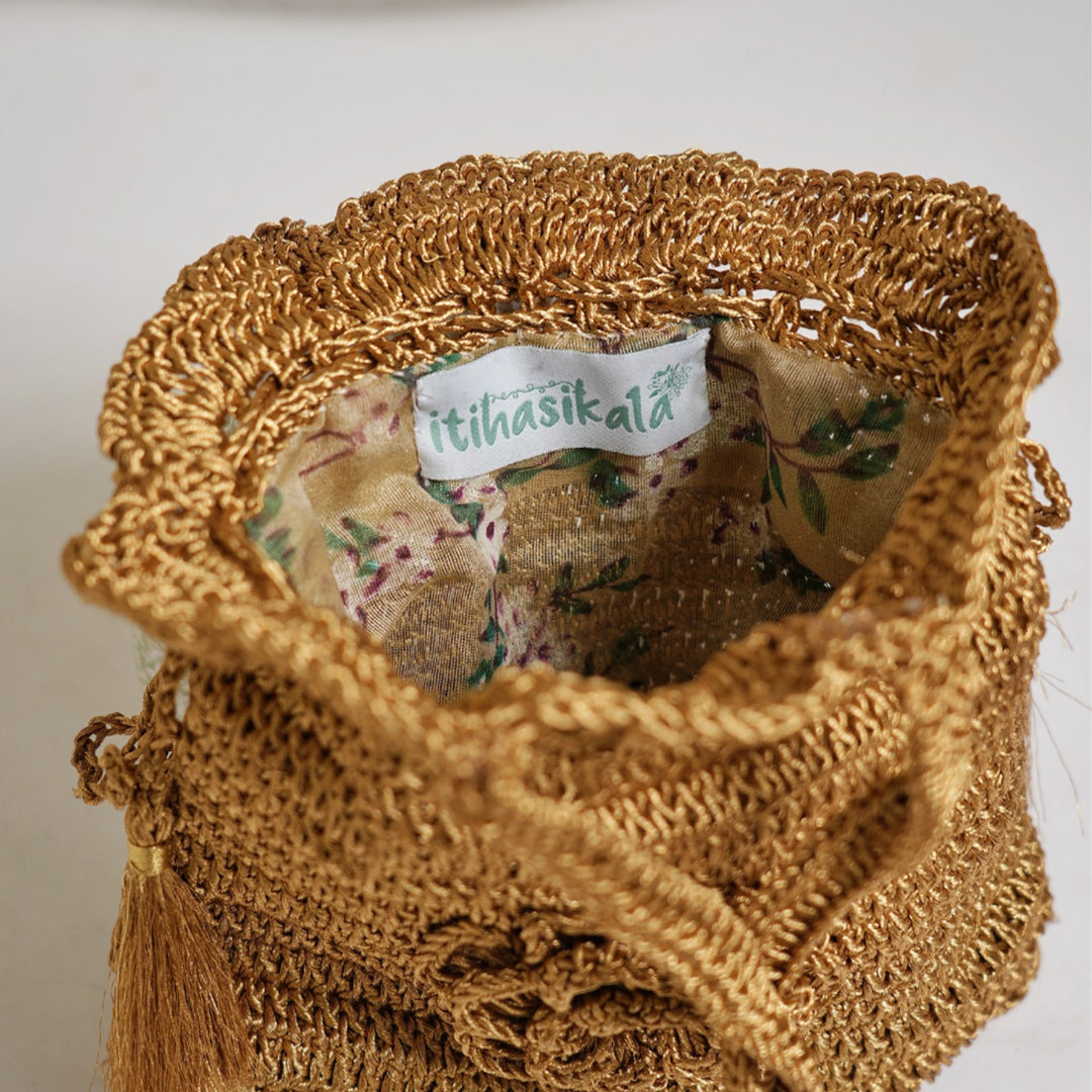 Handmade Crochet Golden Marigold Potli