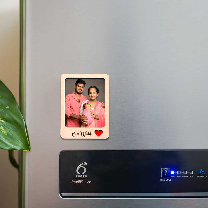 Photo Personalized Printed "Our World" Wooden Fridge Magnet