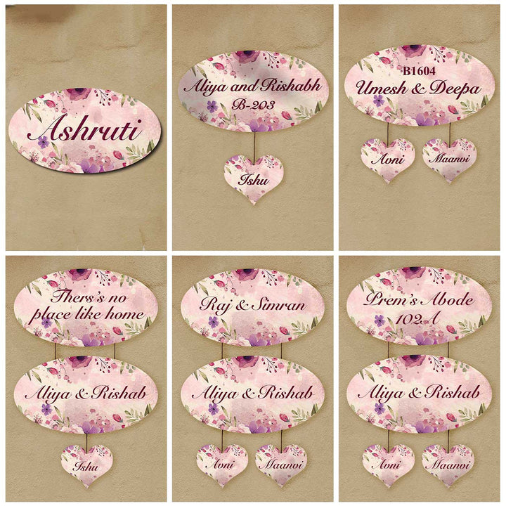 Printed Spring Floral Wooden Oval Nameplate For Family