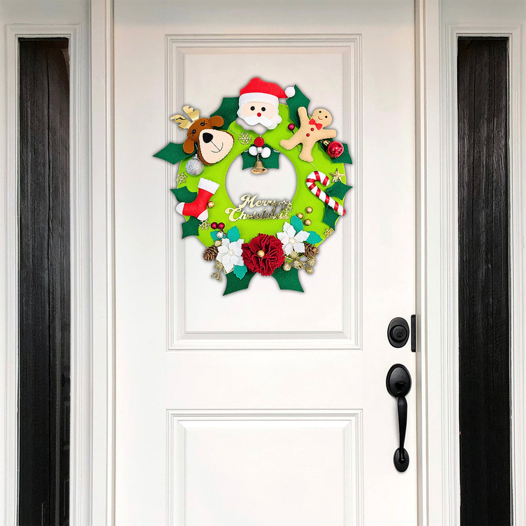 Santa, Reindeer & Gingerbread Felt LED Wreath For Christmas Decoration