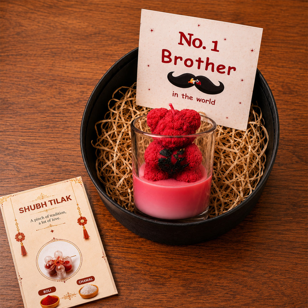 Kids "Chotu Bhai" Teddy Candle Rakhi Hamper With Spinner Rakhi & Roli Chawal For Brother