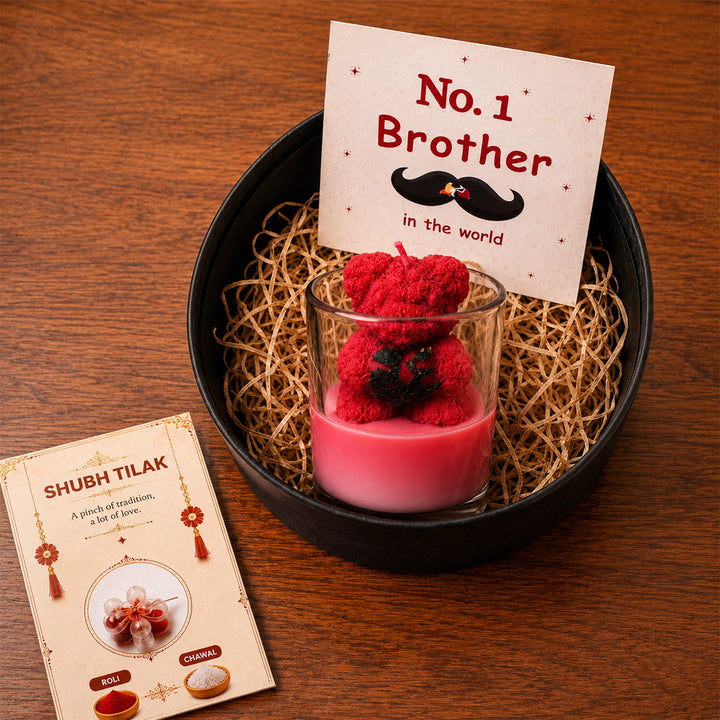 Kids "Chotu Bhai" Teddy Candle Rakhi Hamper With Spinner Rakhi & Roli Chawal For Brother