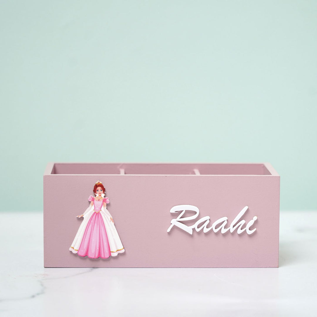 Personalized Wooden Princess Themed Stationery Organizer For Kids