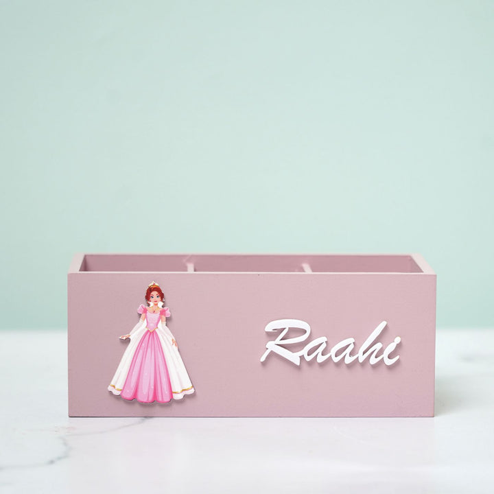 Personalized Wooden Princess Themed Stationery Organizer For Kids