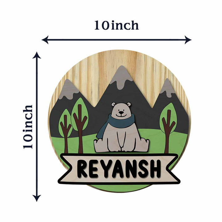 Kids Circular 3D Bear Themed Nameplate With Lights - Dimension Chart with Personalization