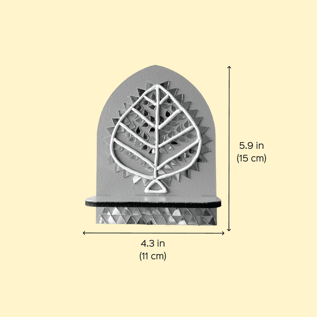 Hand-Painted Mirror Work Leaf Harmony MDF Wood Tealight Holder
