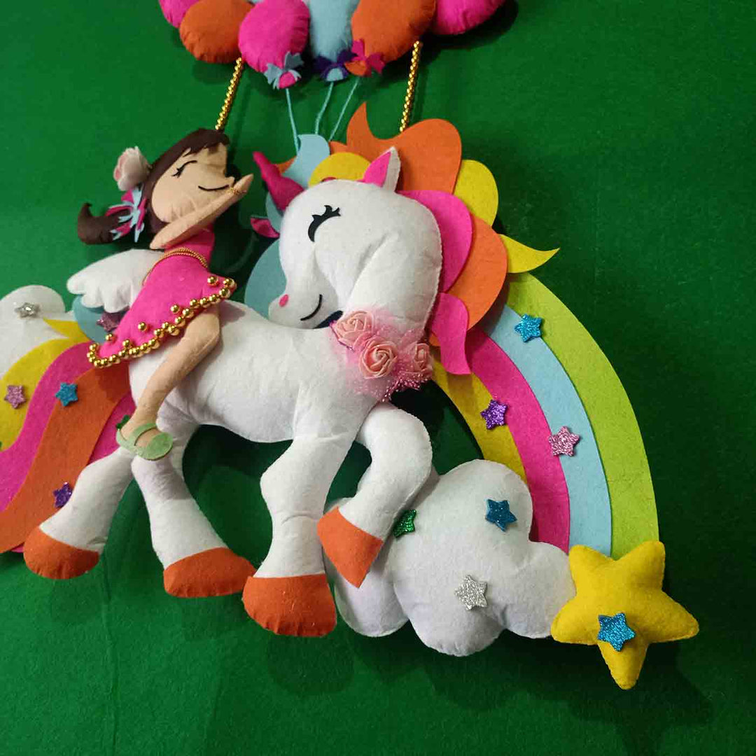 Handcrafted Personalized Felt Name Plate for Kids | Unicorn with Balloons