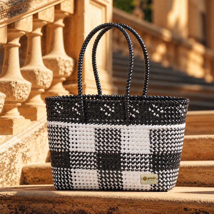 "The OG Checks" Black & White Handmade Wire Koodai Tote Bag