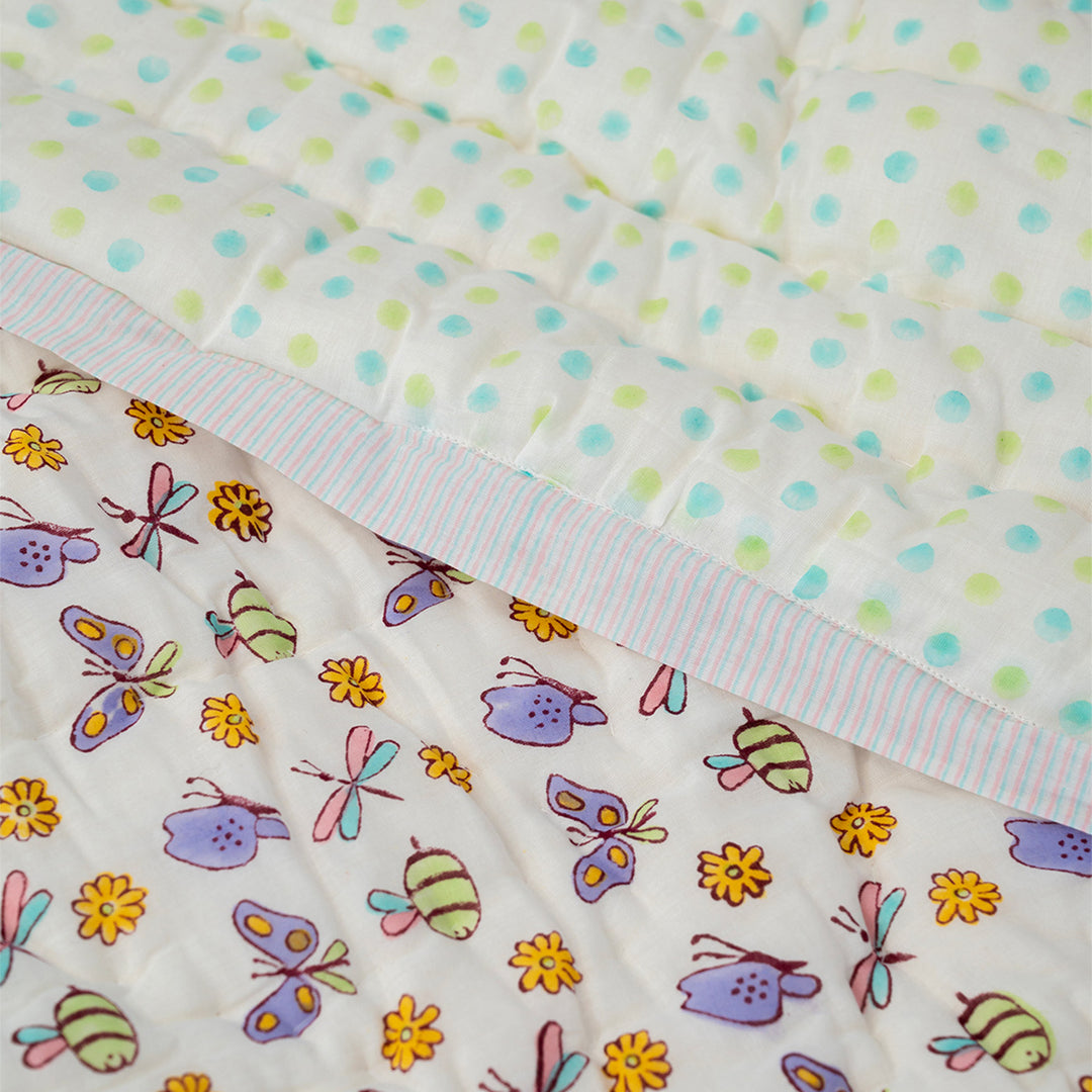 Lilac Butterfly Hand Block Printed Baby Quilt
