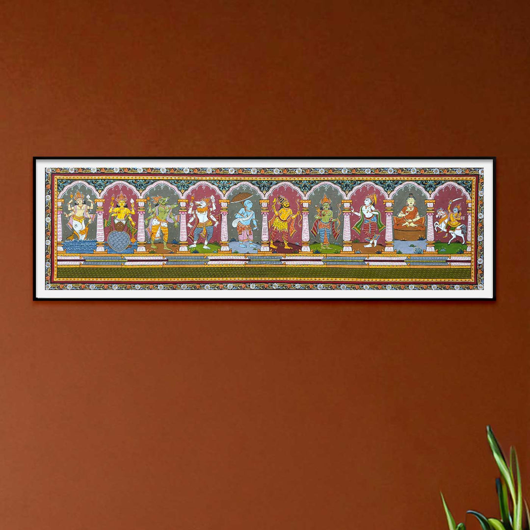 51 X 15 Inch | Handmade Canvas Dashavataar Painting