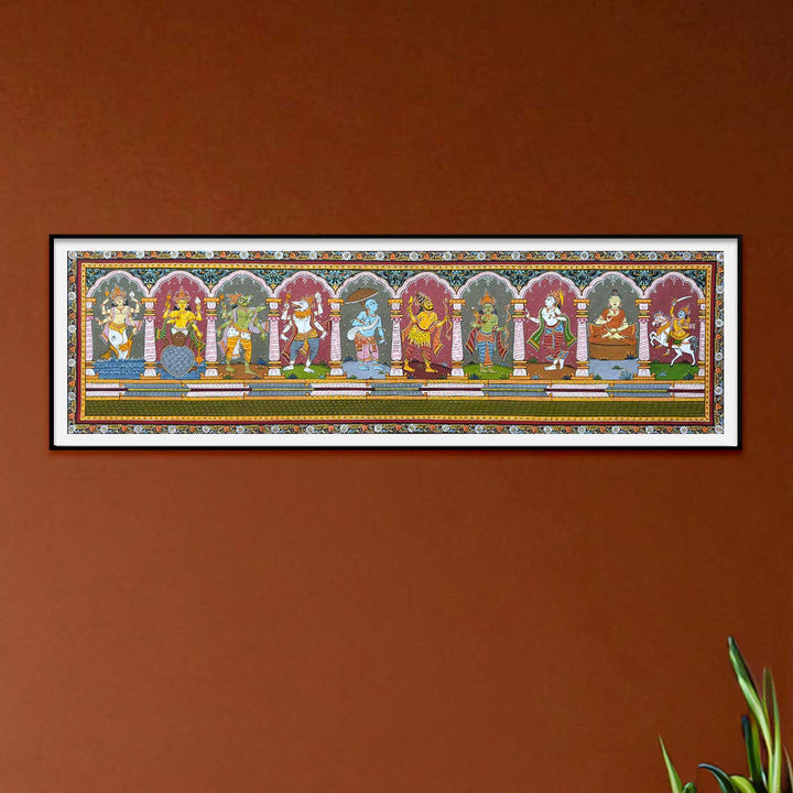 51 X 15 Inch | Handmade Canvas Dashavataar Painting