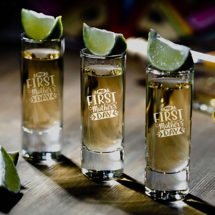 Engraved First Mother's Day Theme Shot Glass | Set of 2 | 65 ml