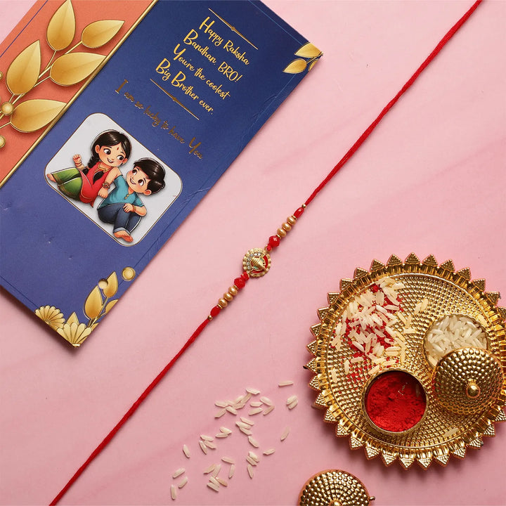 Handmade Beaded Ganesha Rakhi With Roli Chawal