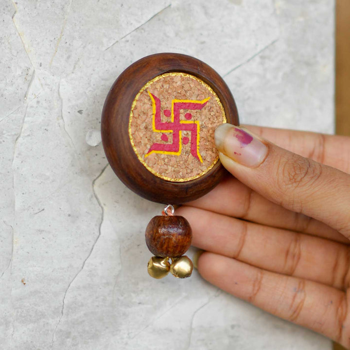 Handmade Sajavat Gift Hamper | Includes Wooden Foldable Runner, Spiral Cylinder Candles, Swastik Door Hanging, Wooden Agarbatti Stand, Seed Card And Outer Box