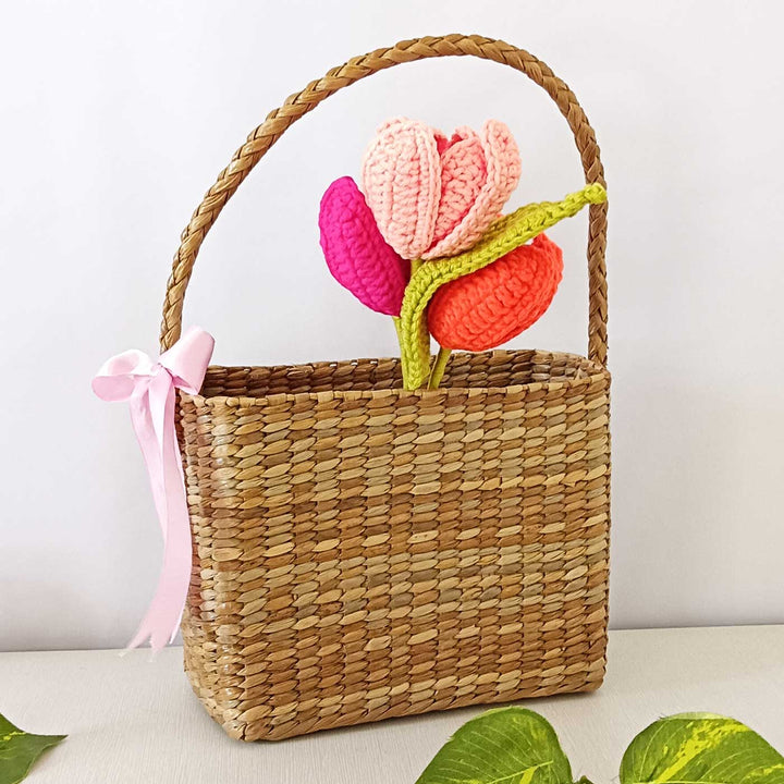 Handmade Crochet Sunset Sonata Theme Flower Bouquet With Lights