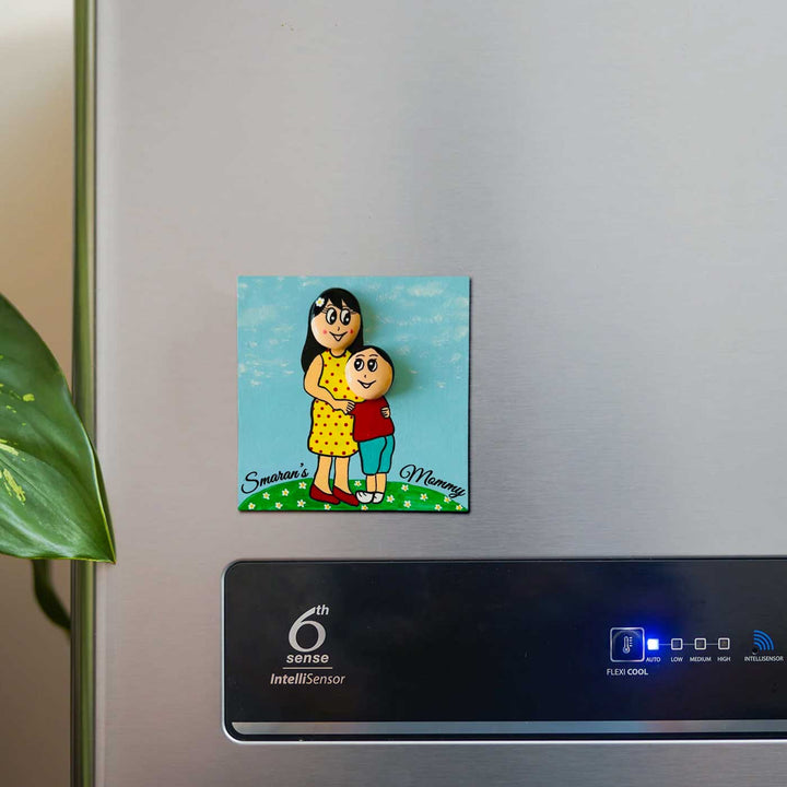 Personalized Blue Mom & Kid Theme Wooden Fridge Magnet For Mothers