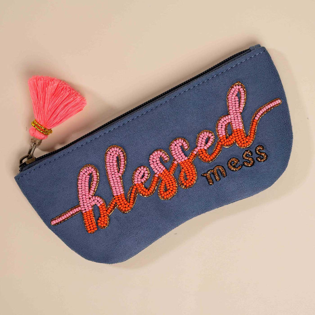 Handmade Embroidered Blessed Design Suede Sunglass Cover
