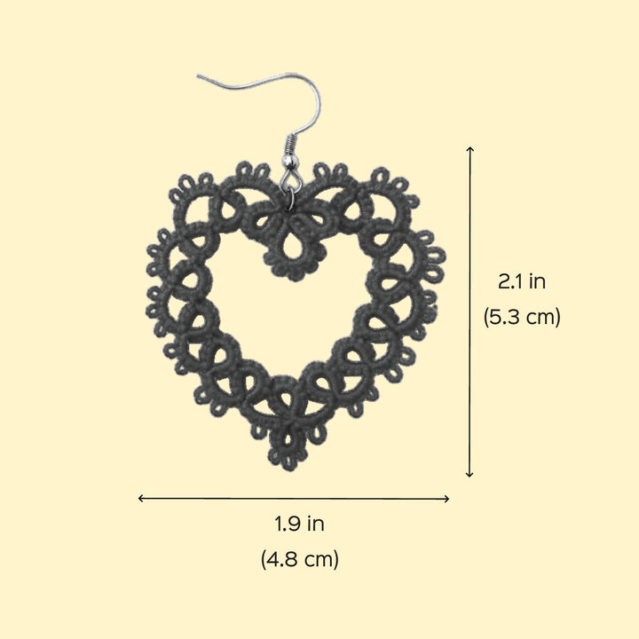 Handmade Tatting Red Heart Shaped Lace Cotton Earrings