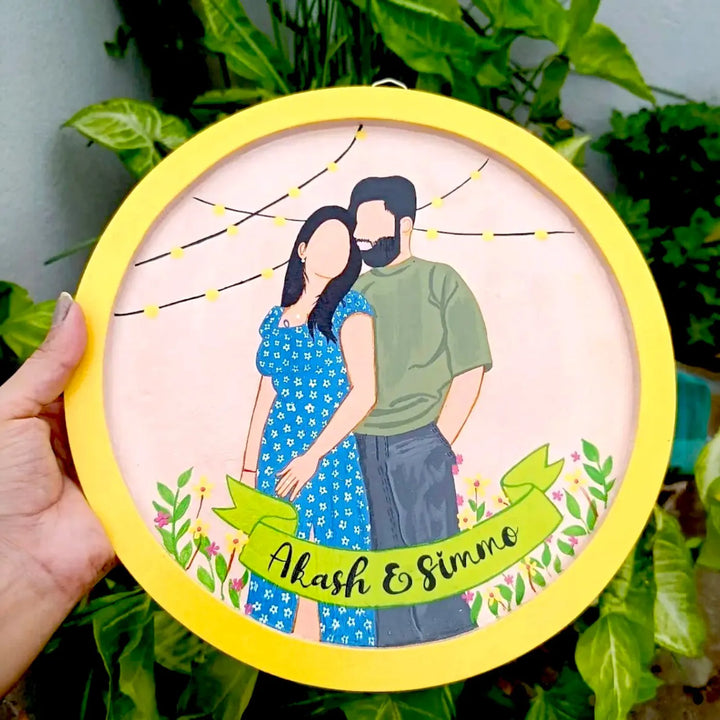 Photo Personalized Hand-Painted Couples Theme MDF Wood Nameplate