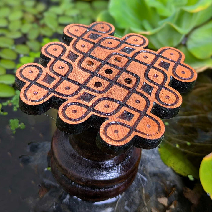 2 pc |  Engraved Cross-Shaped Mahogany Wood Kolam Agarbatti Holder For Pooja Room