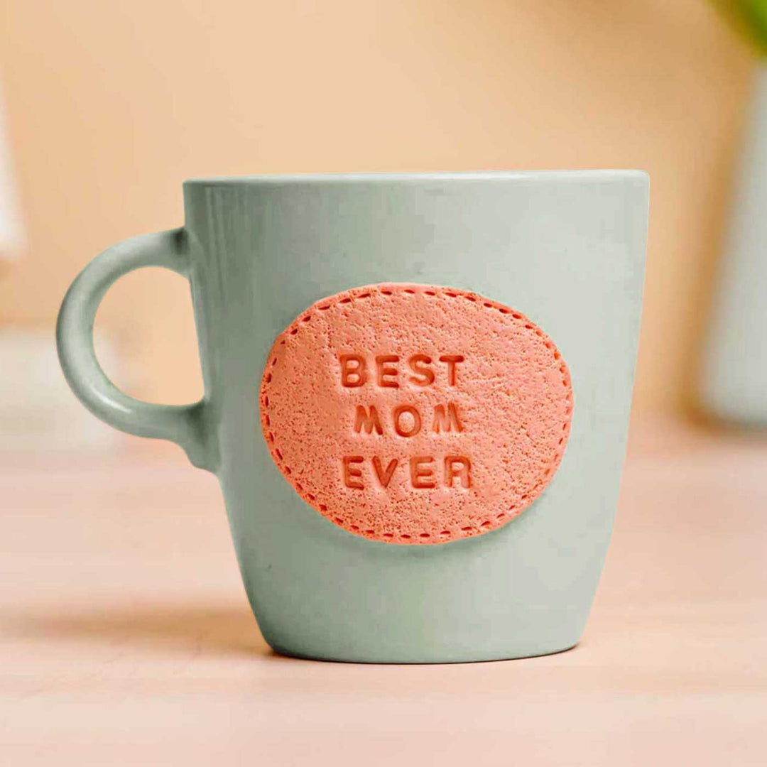 Personalized Hand-Painted Polymer Clay Best Mom Ever Theme Ceramic Mug