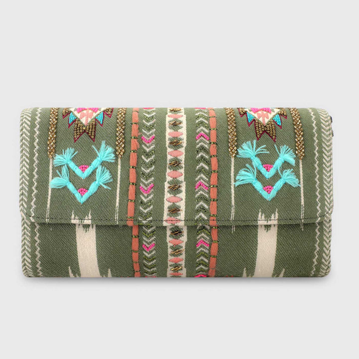 Handmade Embroidered Green Color Sling Bag