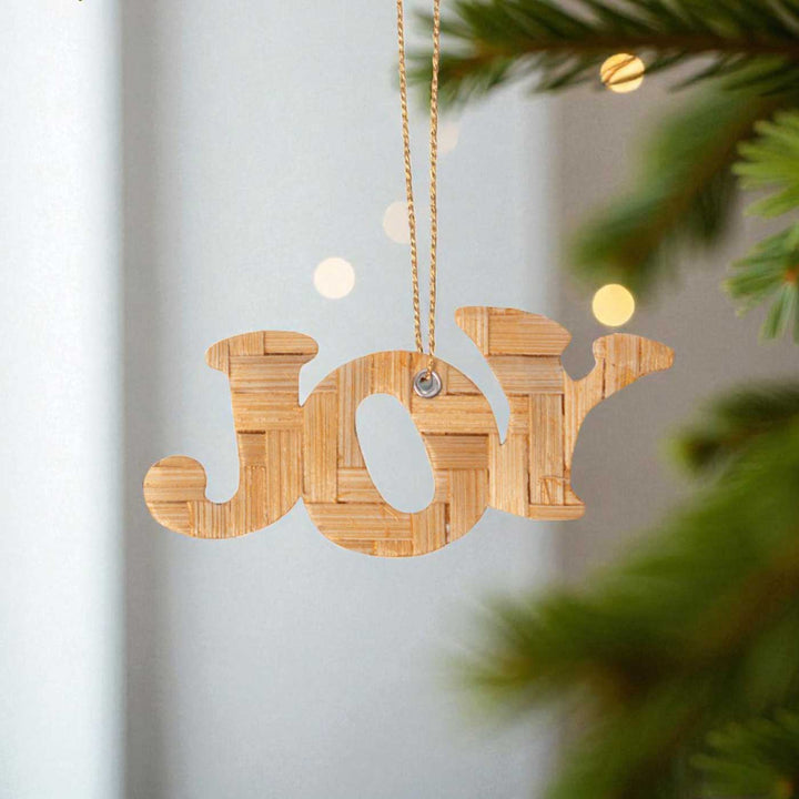 Handmade Bamboo Joy Hanging Christmas Ornaments