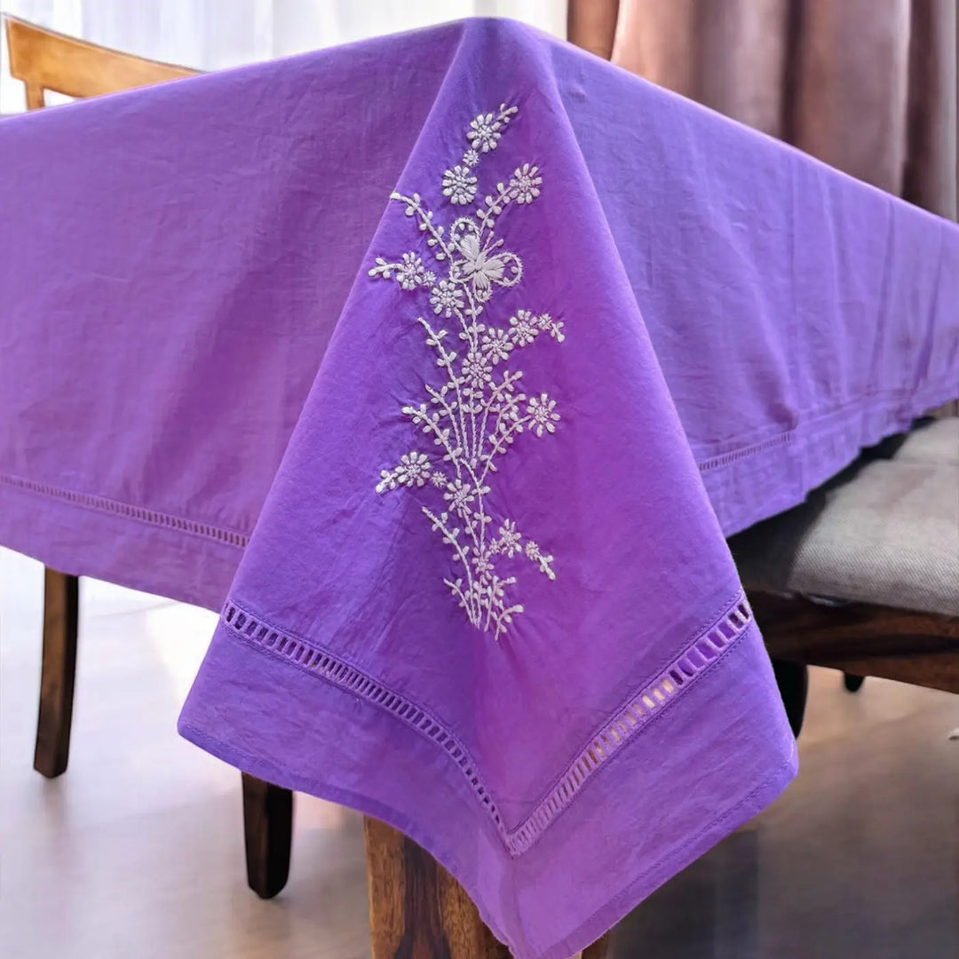 Hand Embroidered Floral Chikankari Cotton Table Cloth