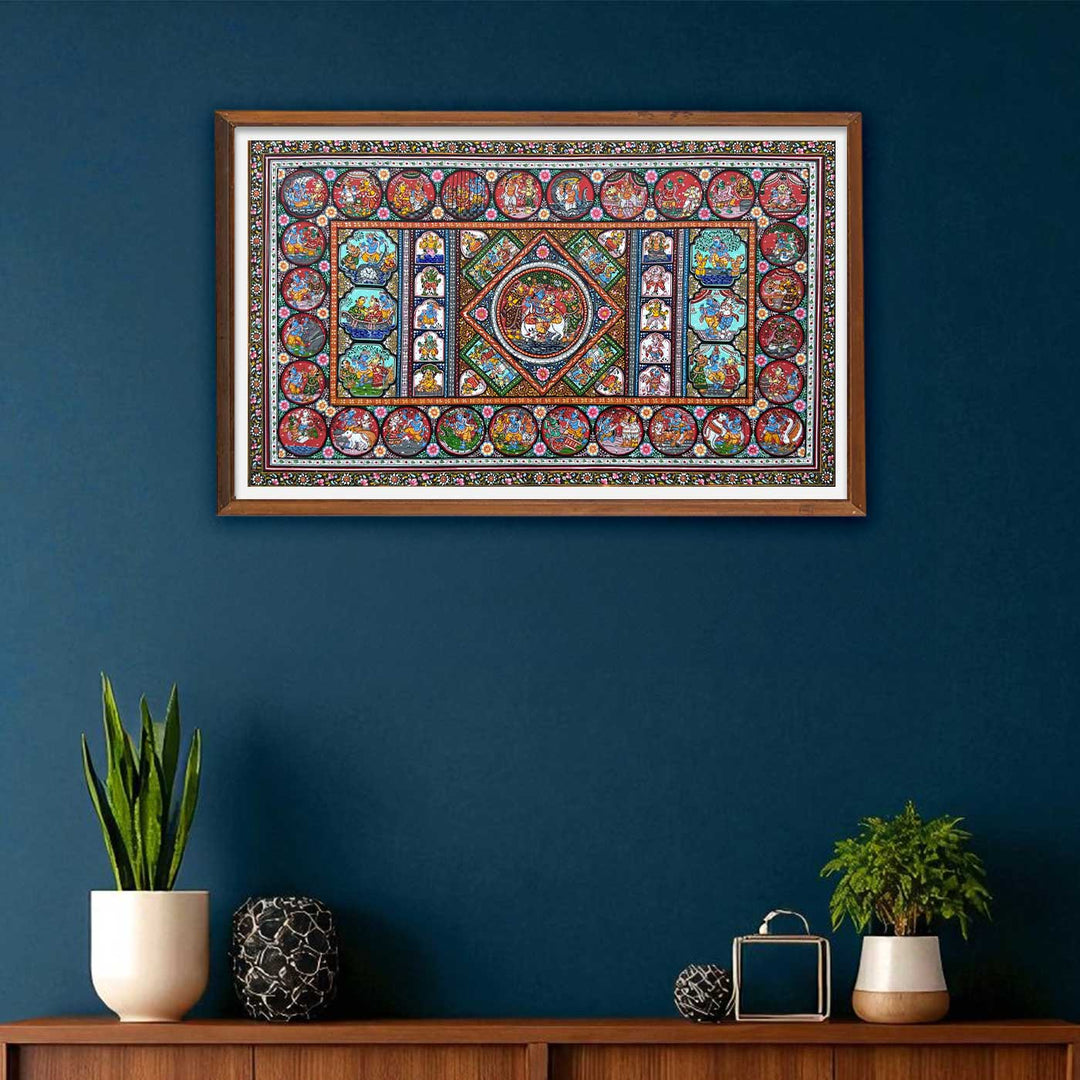 24 x 40 Inch | Handmade Canvas Life story of Krishna Painting